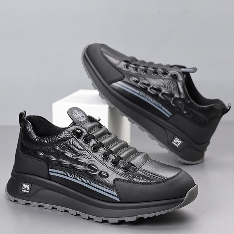 New Casual Sports Sneakers for Men Autumn Winter Cowhide Crocodile Print Men Shoes Soft Sole High Quality Leather Non-slip Shoes