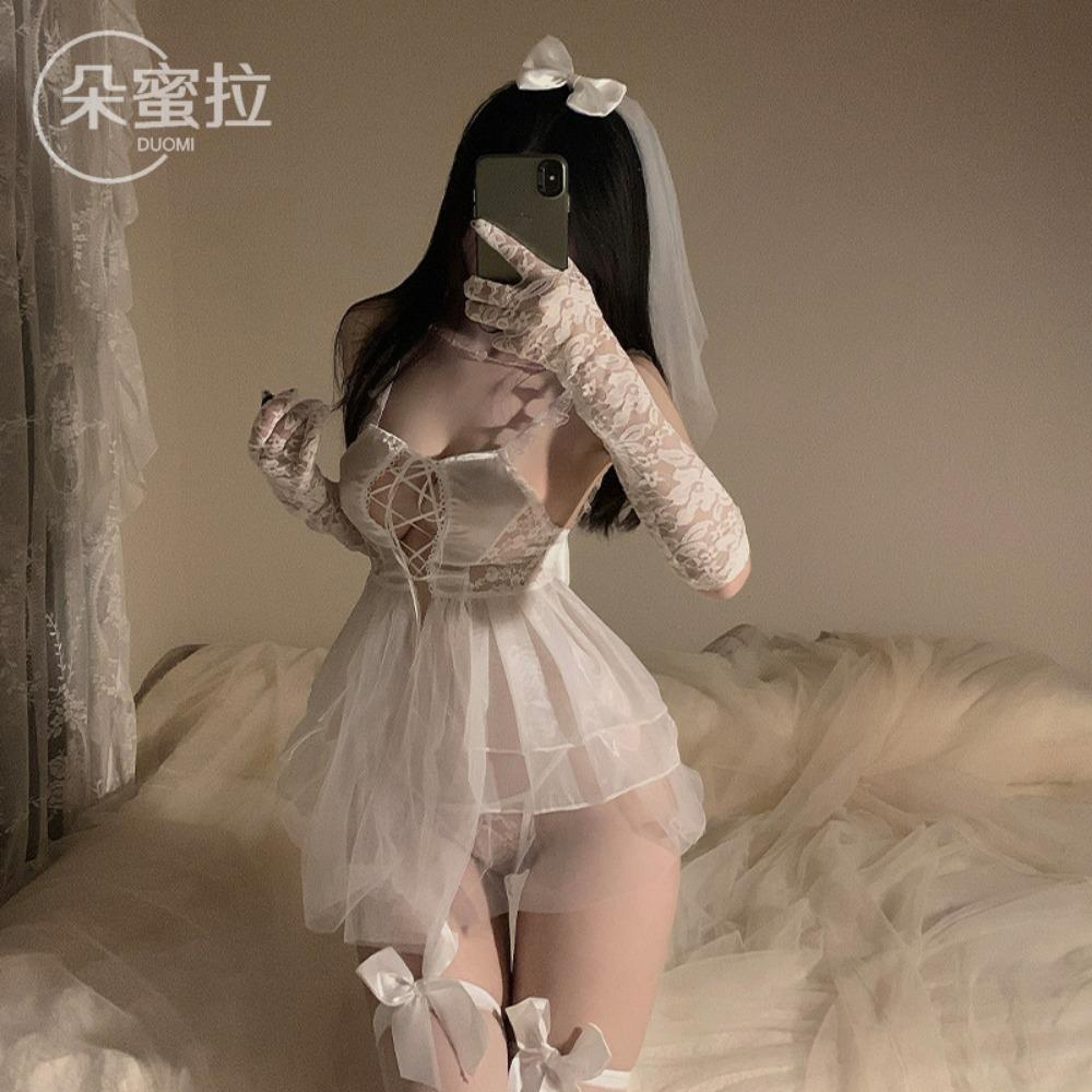 Dolly Pull Bead Chain Embellished Front Strap Bridal Suit Wedding Dress Sexy Underwear Uniform Sexy Pajamas Women F598