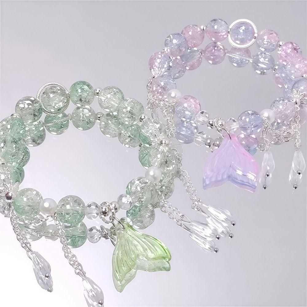 Sweet Lucky Bracelet Colorful Beads Bead Chain Fishtail Crystal Bracelet For Women Girls