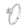 Korean Style Women's S925 Sterling Silver Six-Prong Diamond Ring, One Carat Fashionable Band