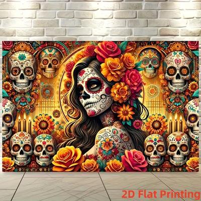 2D Día de los Muertos Frau Hintergrund für Kulturelles Event & Fotoshooting