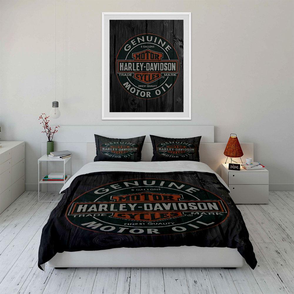Harley-Davidson Motor Oil Design Set Copripiumino Biancheria da Letto Copripiumino Federe (1 * Copripiumino 2 * Federe, senza piumino)