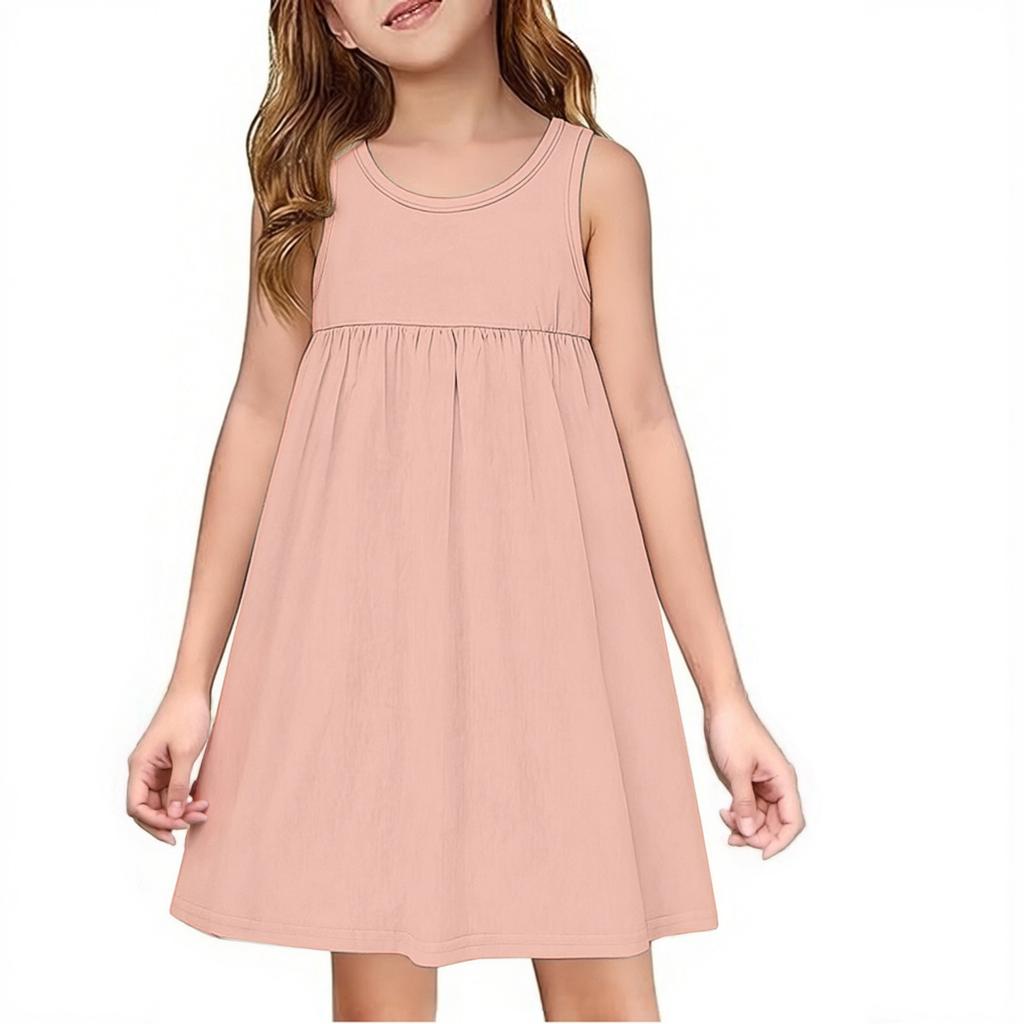 Children's Casual Pullover Sleeveless Round Neck Dress