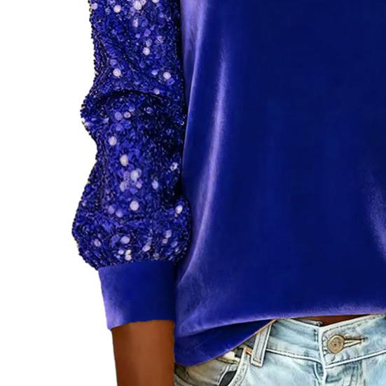 Women Tops Piled Collar Sequined Long Sleeves Velvet Texture Blouse Solid Color