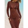 New European American Style Slim Fit Sheer Mesh Long Dress, See Through Long Sleeve Maxi Dress for Beach Wear, Casual Layering Dress