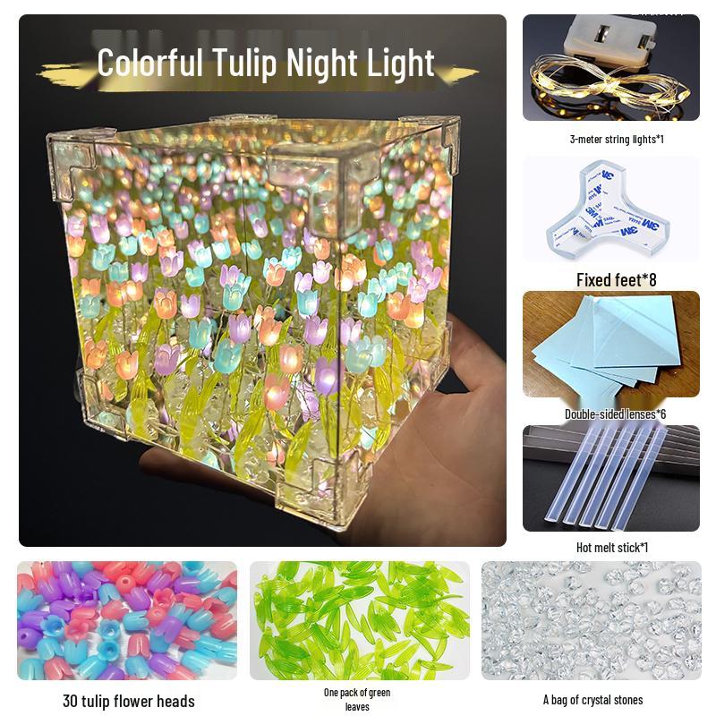 Cadeau de Saint-Valentin: Veilleuse Tulipe Faite à la Main Rubik's Cube - Parfait pour l'Anniversaire de la Petite Amie