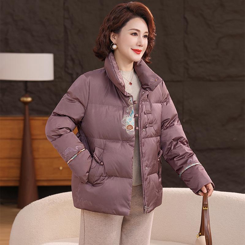Women s Stylish 90% White Duck Down Winter Jacket for Middle-aged and Elderly 3XL (suggested for 140-155 jin)
