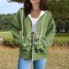 Women's Casual Fashion Long Sleeve Zipper  Printed Hooded Sweatshirt