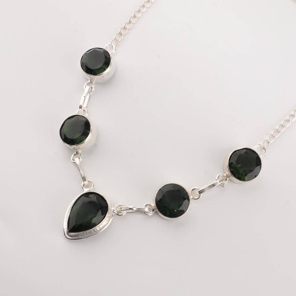 Green Tourmaline Gemstone Silver Elegant Necklace 16-18" 925 Sterling Silver Women Jewelry For Birthday Gift RN-3-7
