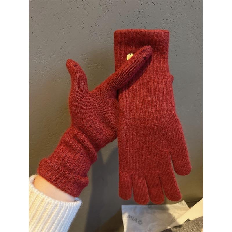 Теплые и удлиненные вязаные перчатки из кроличьего меха однотонного цвета для женщин, модные перчатки для велоспорта без пальцев с сенсорным экраном, шерстяные перчатки One size