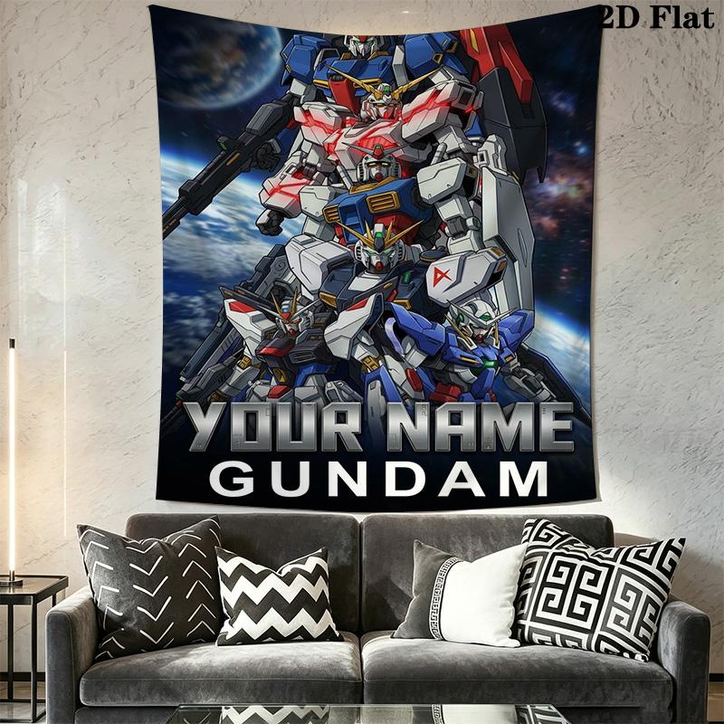 Name Custom Gundam Art Wall Tapestry Aesthetic Wall Hanging Printed Fabric Blanket Decorative Tapestries for Bedroom Living Room Home Decor