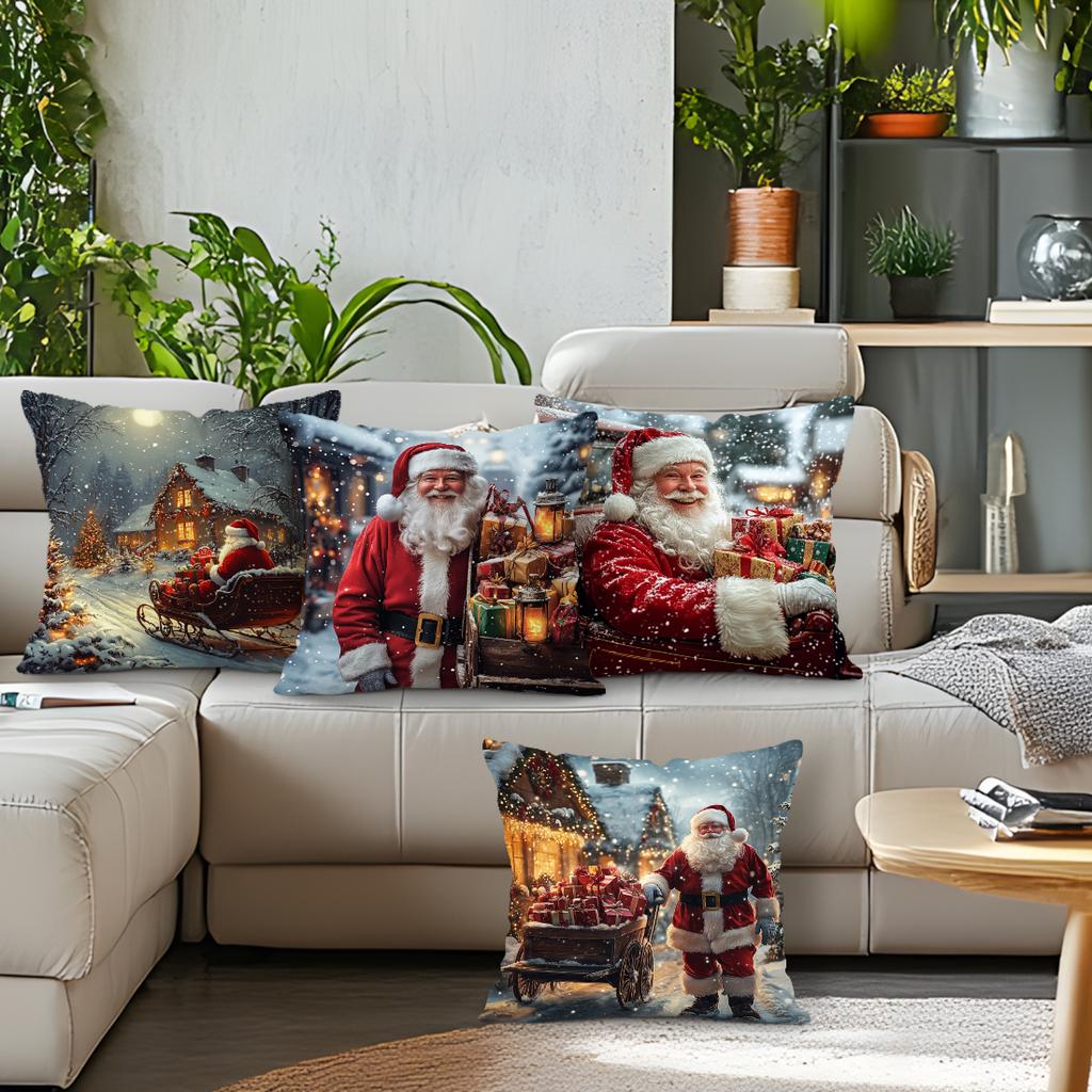 Santa Claus Cushion Pillowcase Printed Polyester 45X45Cm Throw Pillowcover Decorative Sofa Cushion Pillowslip Home Decor