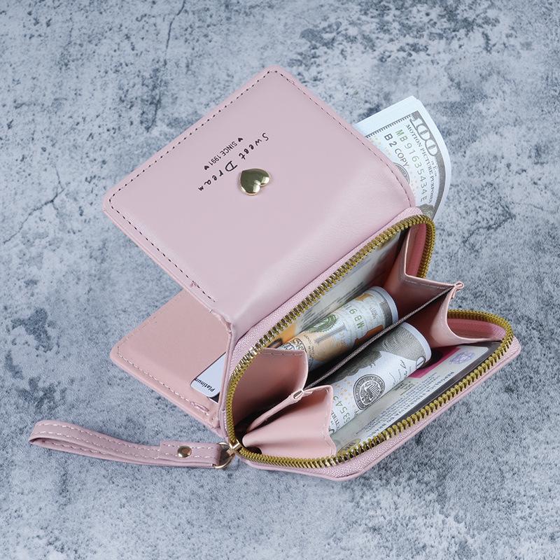 Women's Heart-Shaped Mini Coin Purse & Card Holder - Cute Three-Fold Zipper Wallet with Large Capacity