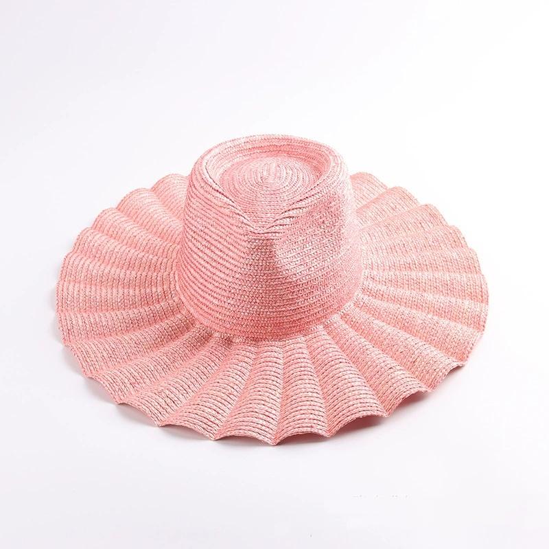 202601-HH5230A-JUN Ins Chic Dropshipping Summer Handmade Straw Fan-shaped Brim Fedoras Cap Men Women Leisure Panama Jazz Hat