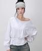 LIKE THE MOST Off-Shoulder String Sweat Top_White