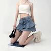 Women's High Waist Ruffle Denim Mini Skirt - Summer A-line Bodycon Fishtail