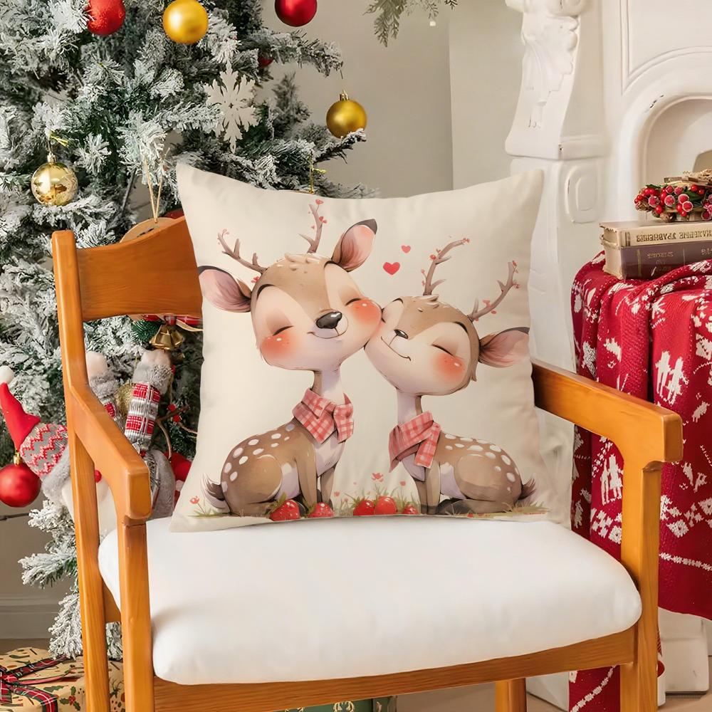Christmas Cute Family Decorations Pillow Case Silky Short Plush With Invisible Zipper Dustproof Sofa Cushion Cover