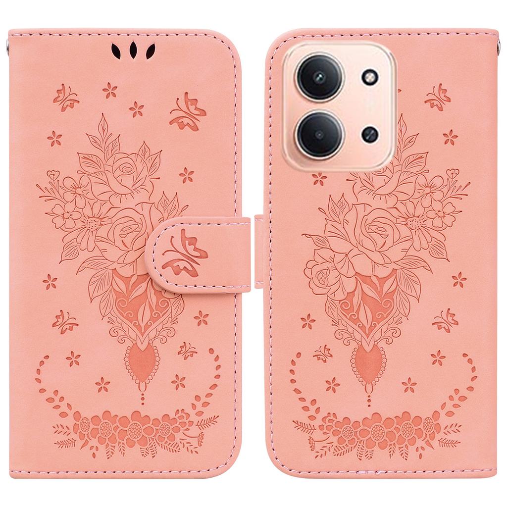 For Xiaomi Redmi 15C 5G (EU) (173mm)/15C 4G (EU) (173mm) Case Butterfly Flower Imprint PU Leather Wallet Phone Cover with Strap