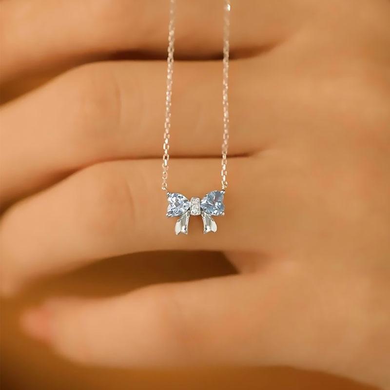 S925 Sterling Silver Heart Bow Necklace