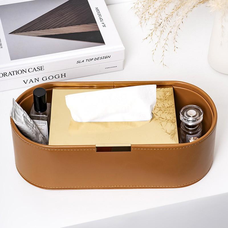 Modern Minimalist PU Leather Tissue Box Home Office Dining Multi-Functional Remote Control Organizer