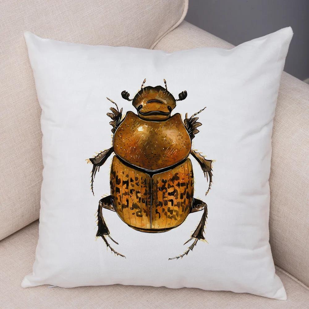 Insect Beetle Collection Pillow Case Both Sided Decor Cartoon Animal Print Cushion Cover Soft Plush Pillowcase for Sofa Home Car