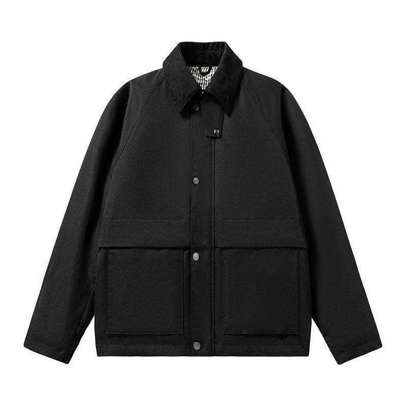 

New Men s Autumn and Winter Versatile Lapel Casual Retro Work Jacket Jacket Multi-bag Loose Personality 4XL