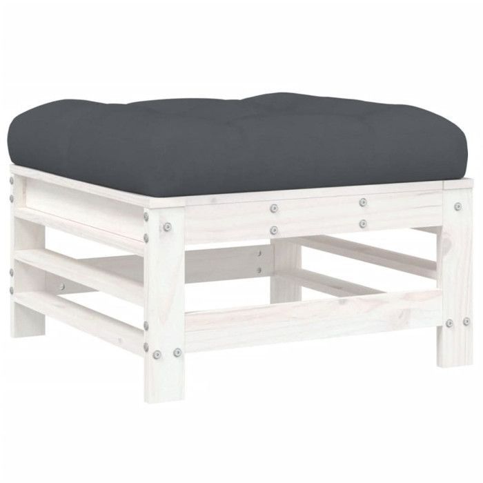 VidaXL Garden Footrest with White Cushion Solid Pine Wood, Stool, Ottoman Footrest, Garden Stool, Pouf, 825668