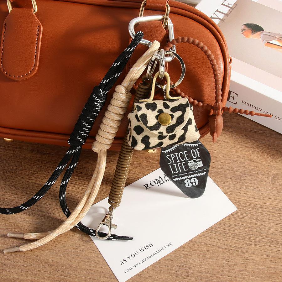 Style Fashion Leather Leopard Print Small Bag Braided Rope Bag Pendant Lanyard Premium Mobile Phone Pendant