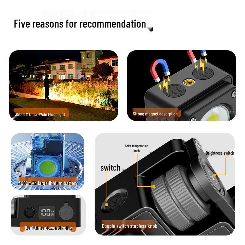 Multifunctional LED Camping Light with USB Charging & Magnetic COB Work Light
