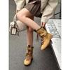 2025 new retro Martin boots women's brown boxing boots round head lace-up sports boots short boots foreign versatile Korean style