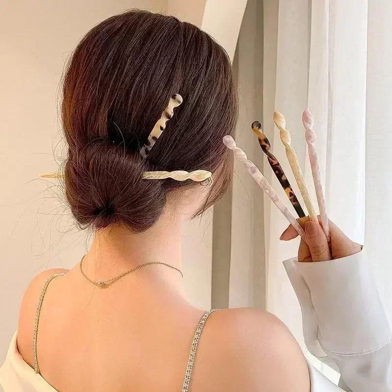 Vintage Acetate Hair Sticks Set Multi-Color Twisted Hairpins for Bun Updo Elegant French Hair Accessories for Women