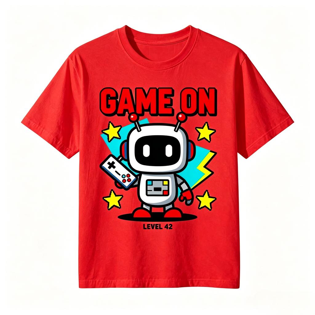 Unisexs Pure Cotton TShirt Game On Level 42 Letter Graphic Short Sleeve Retro Gamer Casual Streetwear Tops