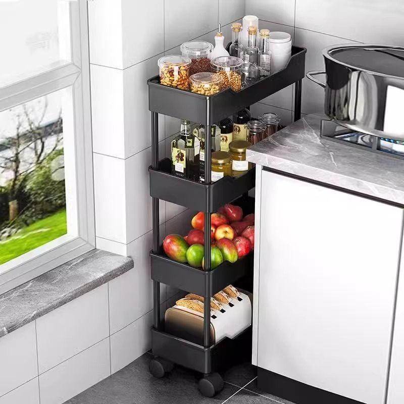 Minimalistyczny Plastikowy 4-poziomowy Wąski Wózek do Przechowywania do Organizacji Łazienki, Kuchni i Szafy