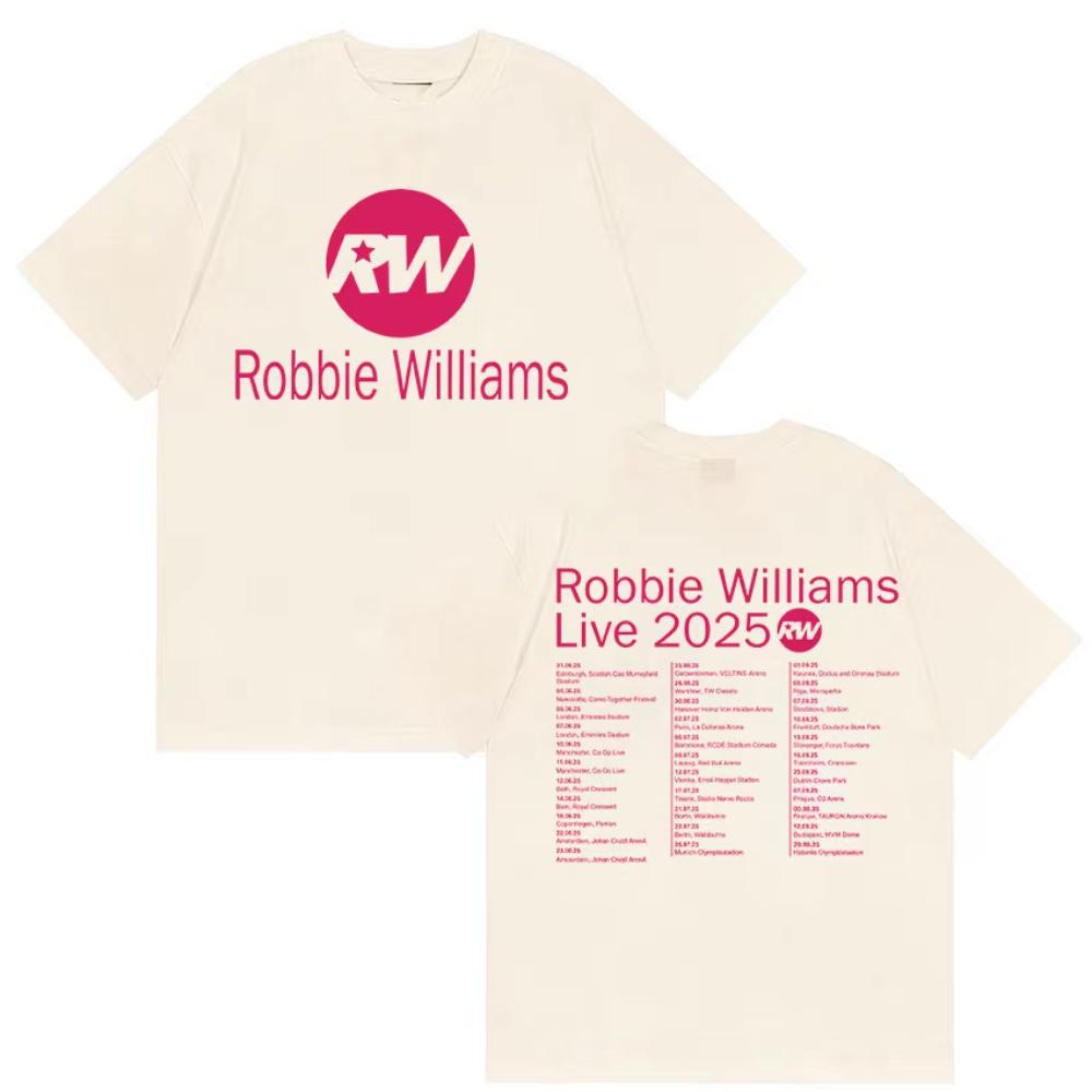 Robbie Williams Live Pw Tour 2025 T-Shirt Herren Damen Lässig Gemütlich Baumwolle Kurzarm T-Shirts Harajuku Mode Vintage T-Shirts