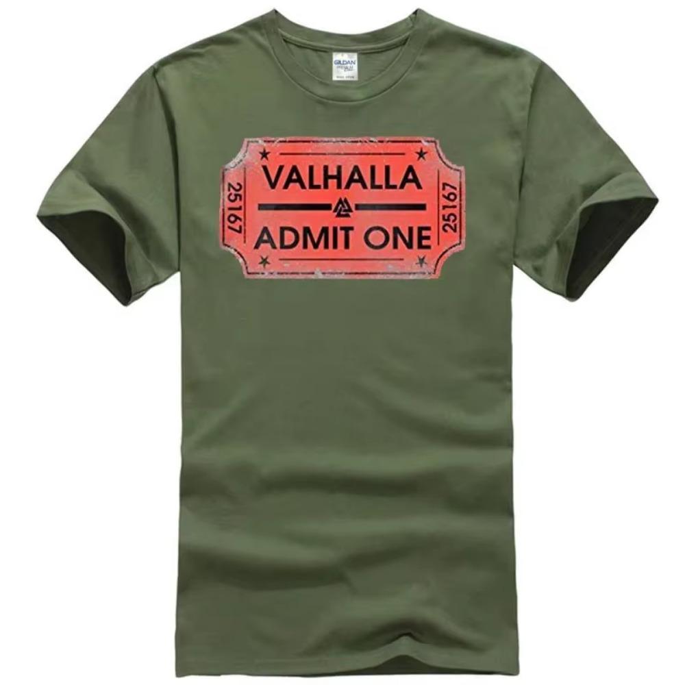 Retro Design Vikingies Norsk Valhalla Ticket T-Shirt 100% Cotton O-Neck Summer Short Sleeve Casual Mens T-shirt Size S-3XL
