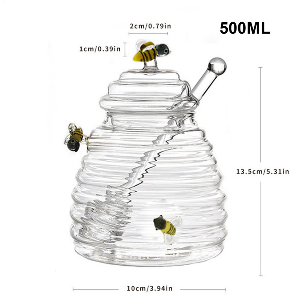 Прозрачная стеклянная банка для меда 500 мл, Банка для меда со стеклянной крышкой и ложкой-дозатором, Декоративная банка в форме милой пчелы, Бытовая банка для хранения меда