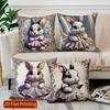 2D Cute Bunny Dressed In Floral Dress Cushion Covers Pattern Cushion Cover Suitable For Sofa Bedroom Car Pillow Cover