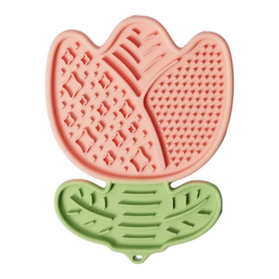 Lick Mat for Dogs Cats Tulip Flower Shaped Pet Slow Feeder Silicone Puppy Licking Pad with Suction Cup for Small Medium Large Dogs Cats розовый