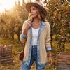 Jachetă tricotată patchwork din denim pentru femei, cu guler rever, pentru ținute casual