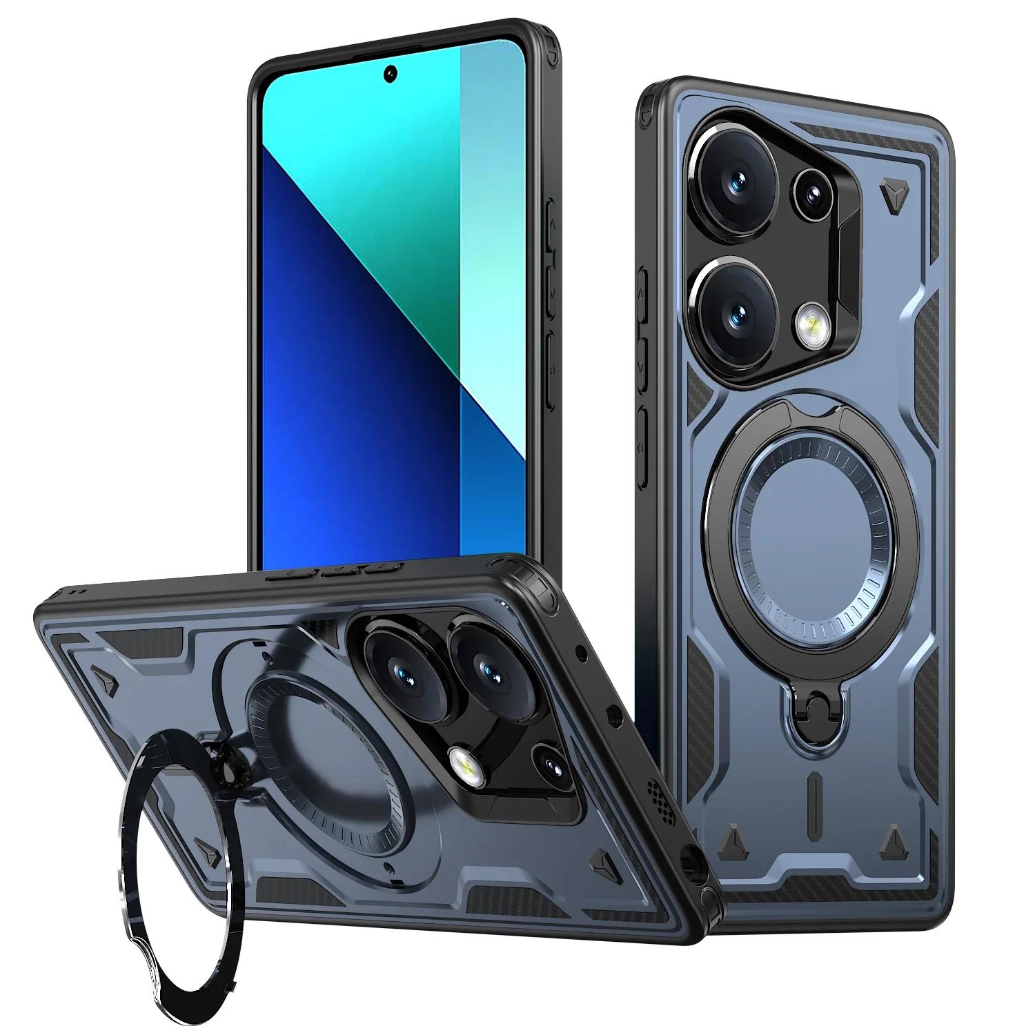 

Для Xiaomi Poco M6 Pro Redmi Note 13Pro 4G Чехол Военная броня Ударопрочный 360° Вращающееся кольцо-подставка ТПУ Пластиковая накладка для телефона Redmi Note 13 Pro 4G темно-синий