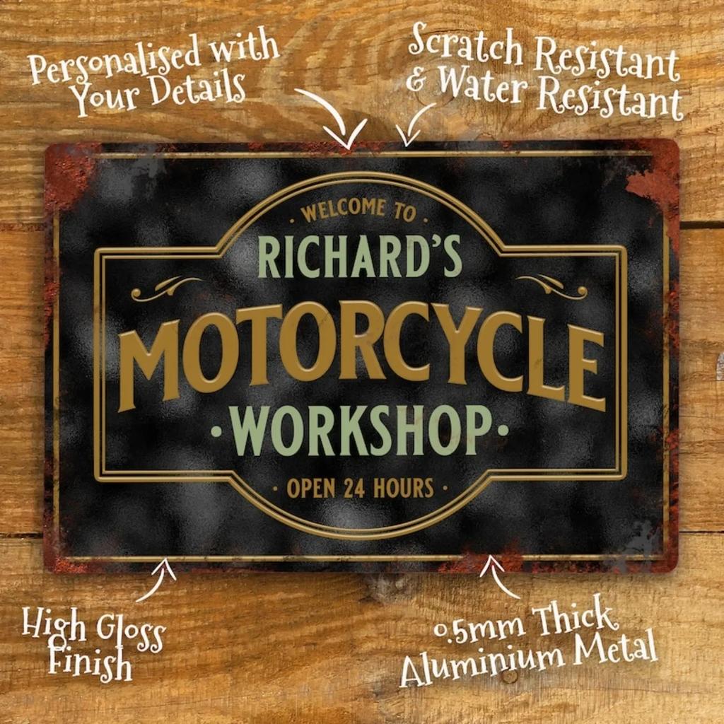Custom Retro Motorcycle Metal Sign Garage Workshop Wall Decor