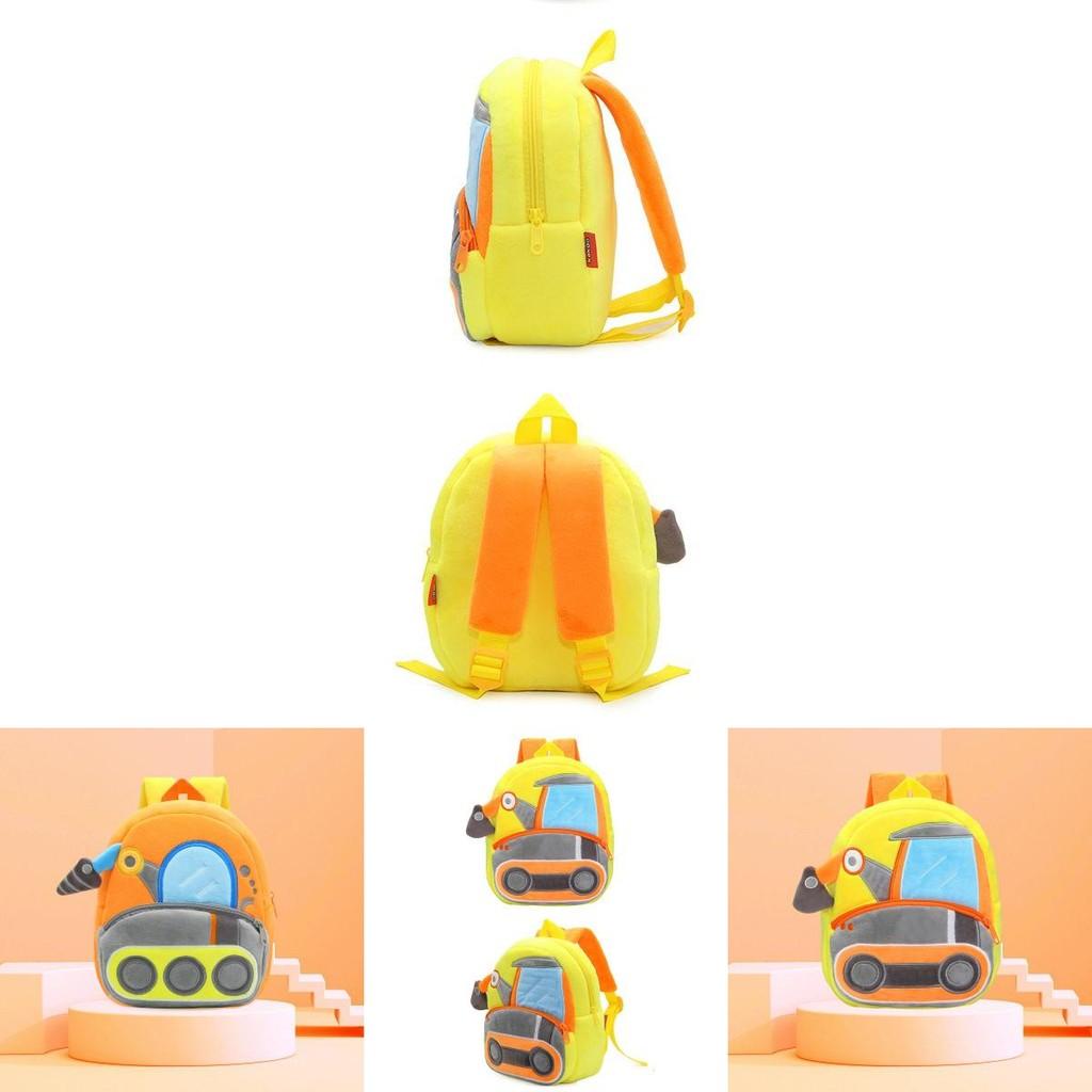 Adorable Kids Plush Backpack With Cartoon Excavator Design For Toddlers And Kindergarten