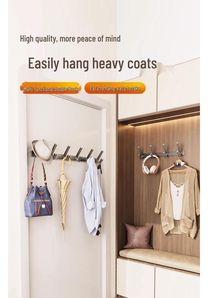 Wall-Mounted Coat and Clothes Hook – No-Punch Behind-Door Wardrobe Rack for Entrance and Hallway
