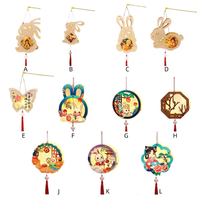 Lovely Rabbits Light Hanging Decors Portable Autumn Festival Rabbits Light Decoration for Cultural Enthusiasts