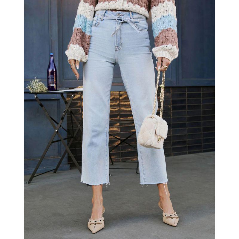 

Women Trendy Stretchy Jeans Cropped Denim Pants Female Straight-leg Denim Light Blue L