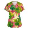Ladies' St. Patrick Print Fashionable V-neck Pocket Short Sleeved  Uniform And Caregiver Top