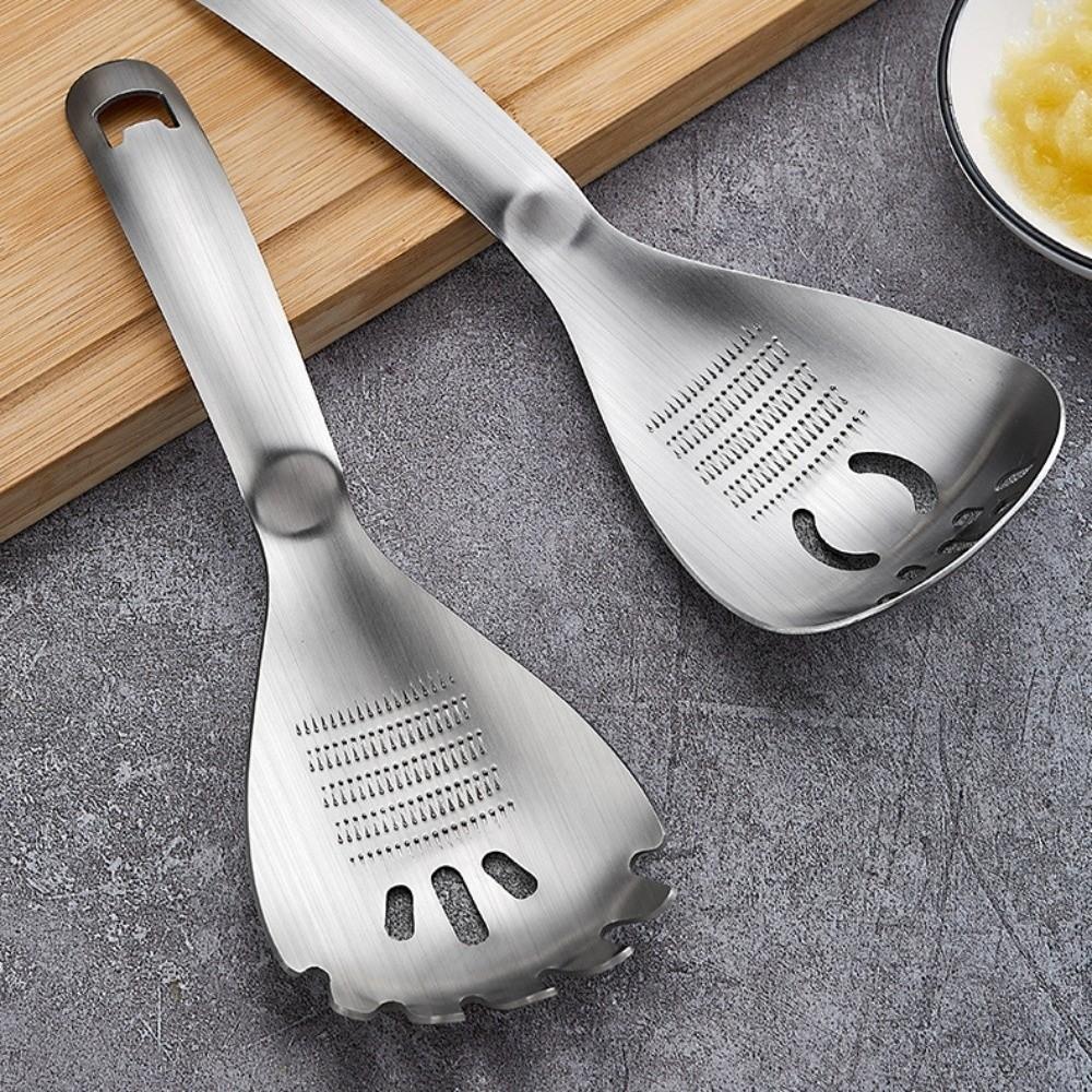 304 Stainless Steel Ginger Garlic Grinding Masher Draining Slotted Spoon Kitchen Use