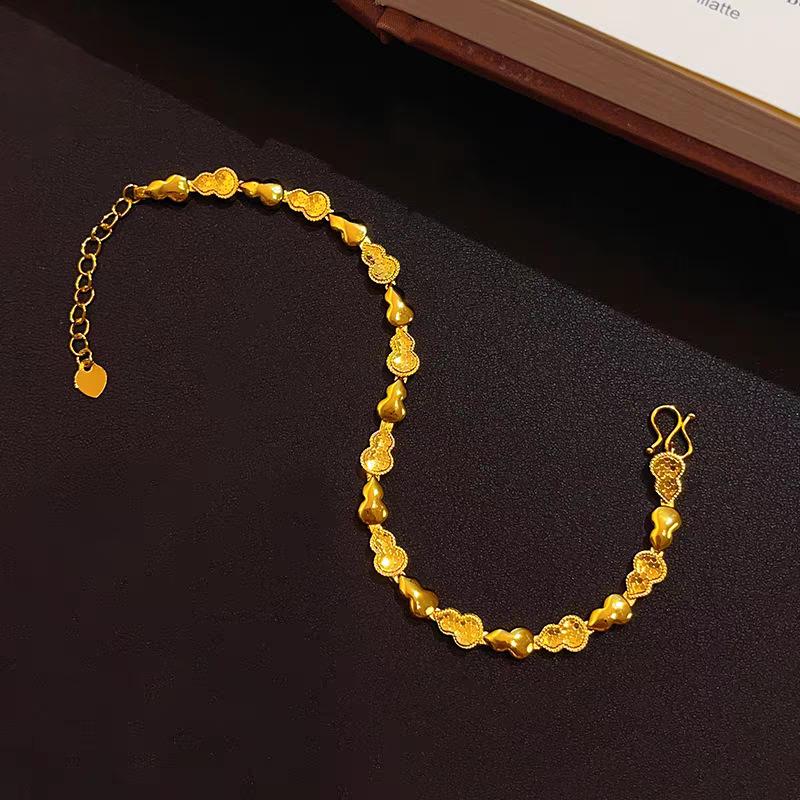 Gold CNC Dragon Scale Gourd Bracelet - Crushed Ice Design, Fu Lu Charm, Perfect Gift for Girlfriend