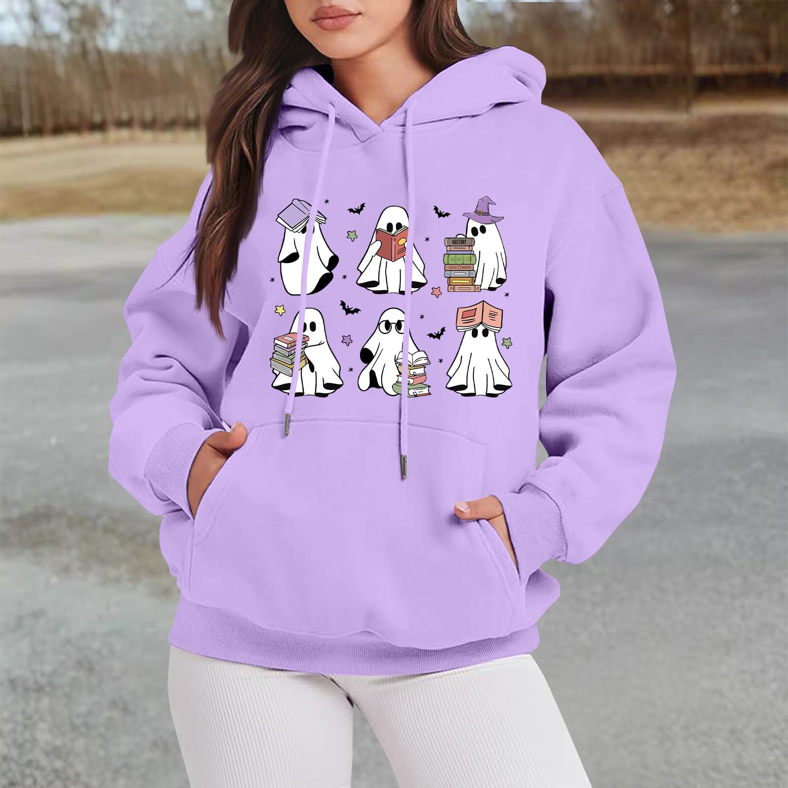 

Женские свитшоты оверсайз, флисовые толстовки с длинным рукавом, осенние наряды с карманом XL фиолетовый