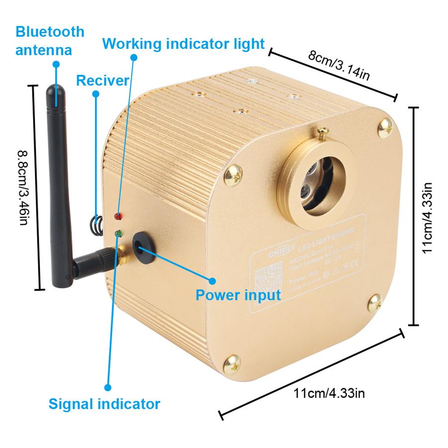 Car 16W RGBW Rotating Twinkle Smart Bluetooth APP /RF Music Volice Control Fiber Optic Star Ceiling Kit
